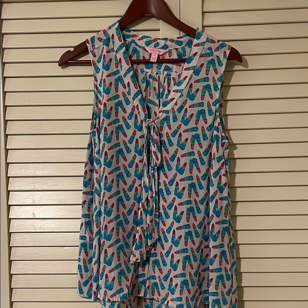 Lilly Pulitzer Lipstick Print Silk Top